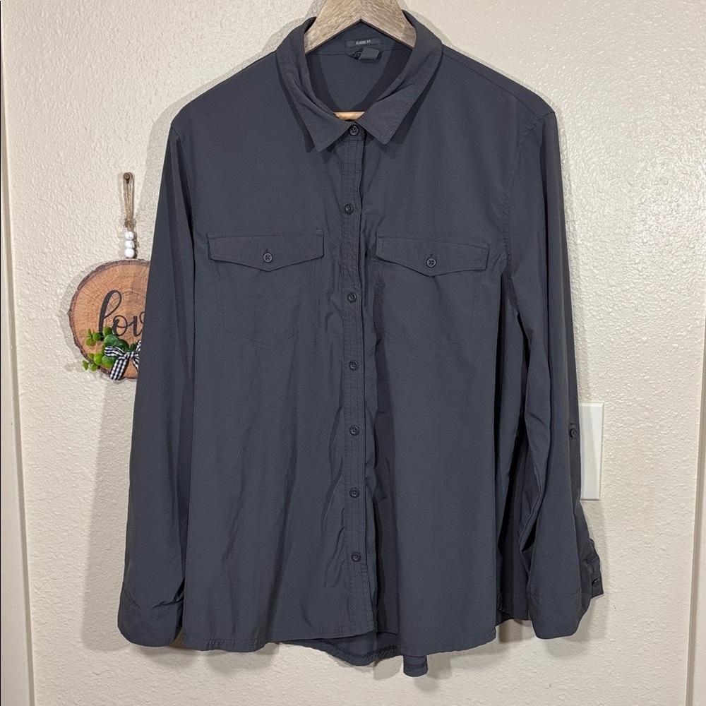 Eddie Bauer Women’s Classic Fit Gray Button-Up Shirt Size XXL